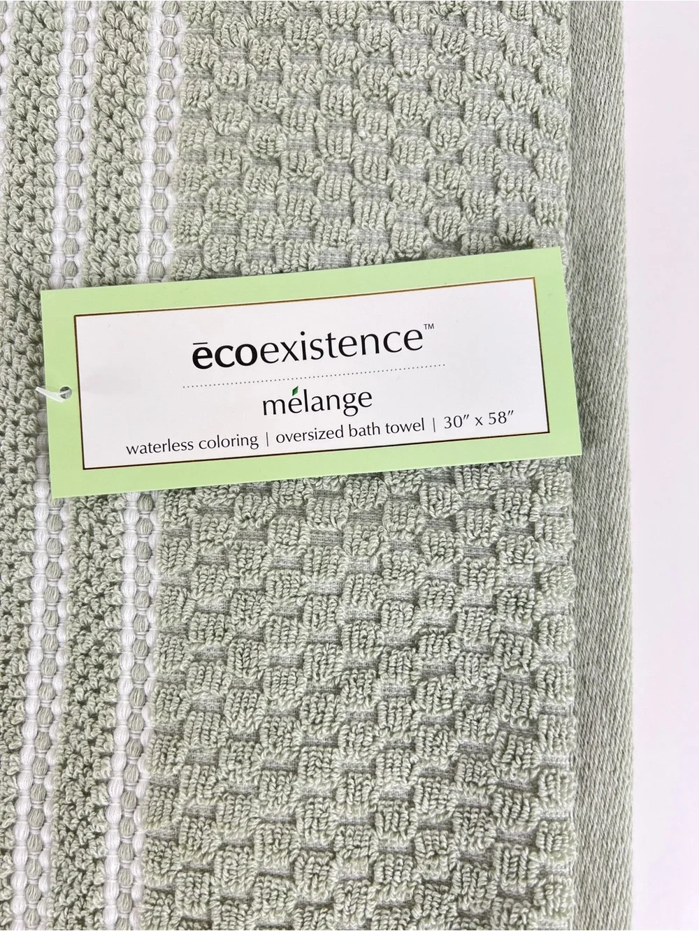 Ecoexistence Mélange Bath Towels Green White Stripe Soft Cotton Blend 2 Pc NEW